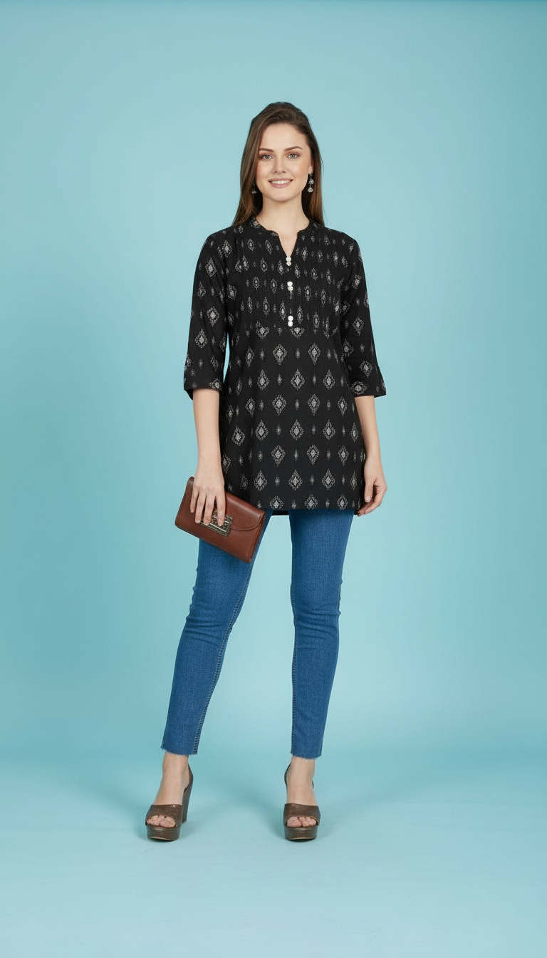 Chic Flared Peplum Kurti with Intricate Border Detailing view 6