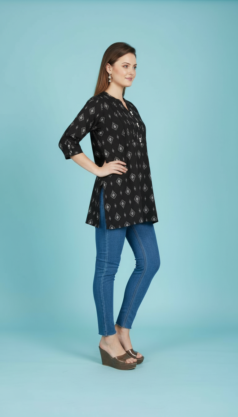 Chic Flared Peplum Kurti with Intricate Border Detailing view 4