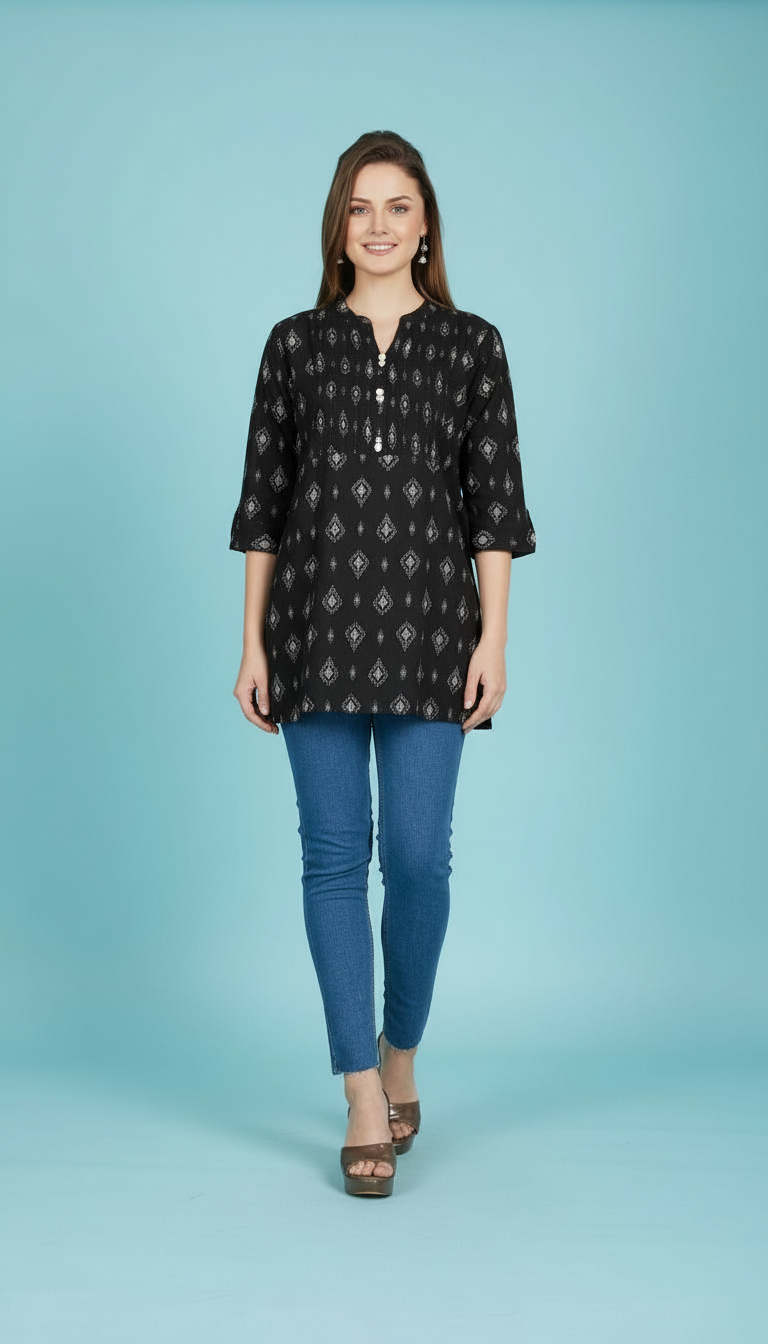 Chic Flared Peplum Kurti with Intricate Border Detailing