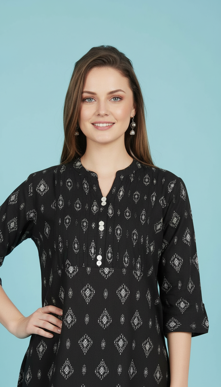 Chic Flared Peplum Kurti with Intricate Border Detailing view 5