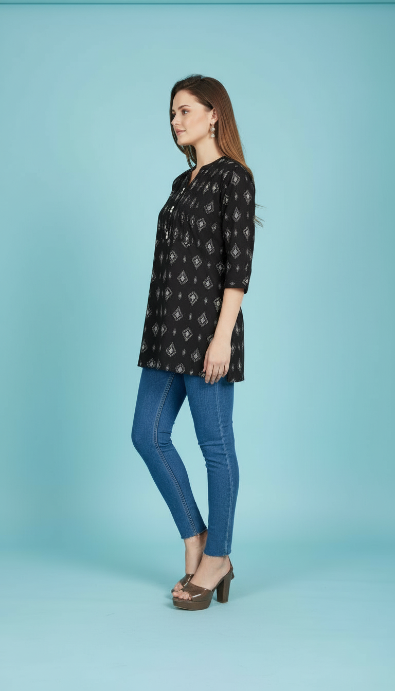 Chic Flared Peplum Kurti with Intricate Border Detailing view 2