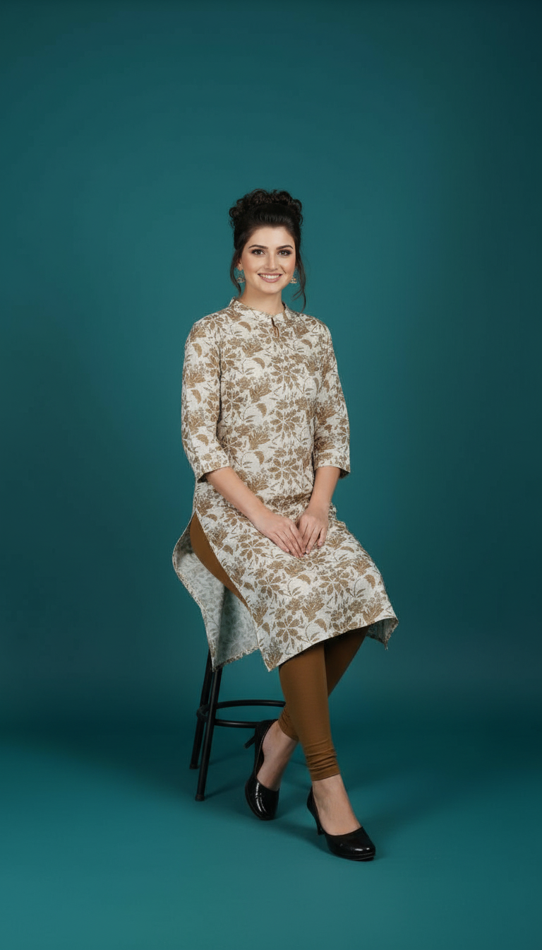 Embroidered Peplum Kurti with Statement Tassels view 7