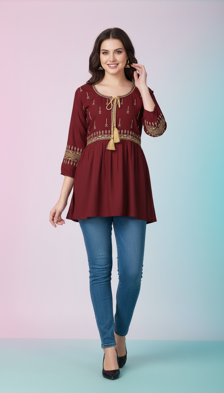 Ethnic Embroidered Short Kurti Top view 8