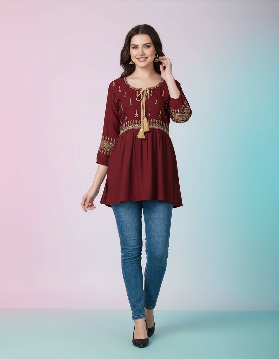 Ethnic Embroidered Short Kurti Top view 6