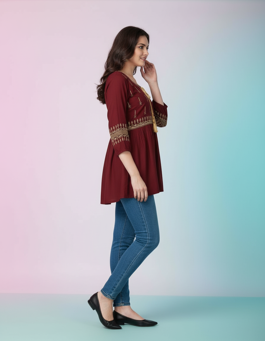 Ethnic Embroidered Short Kurti Top view 3