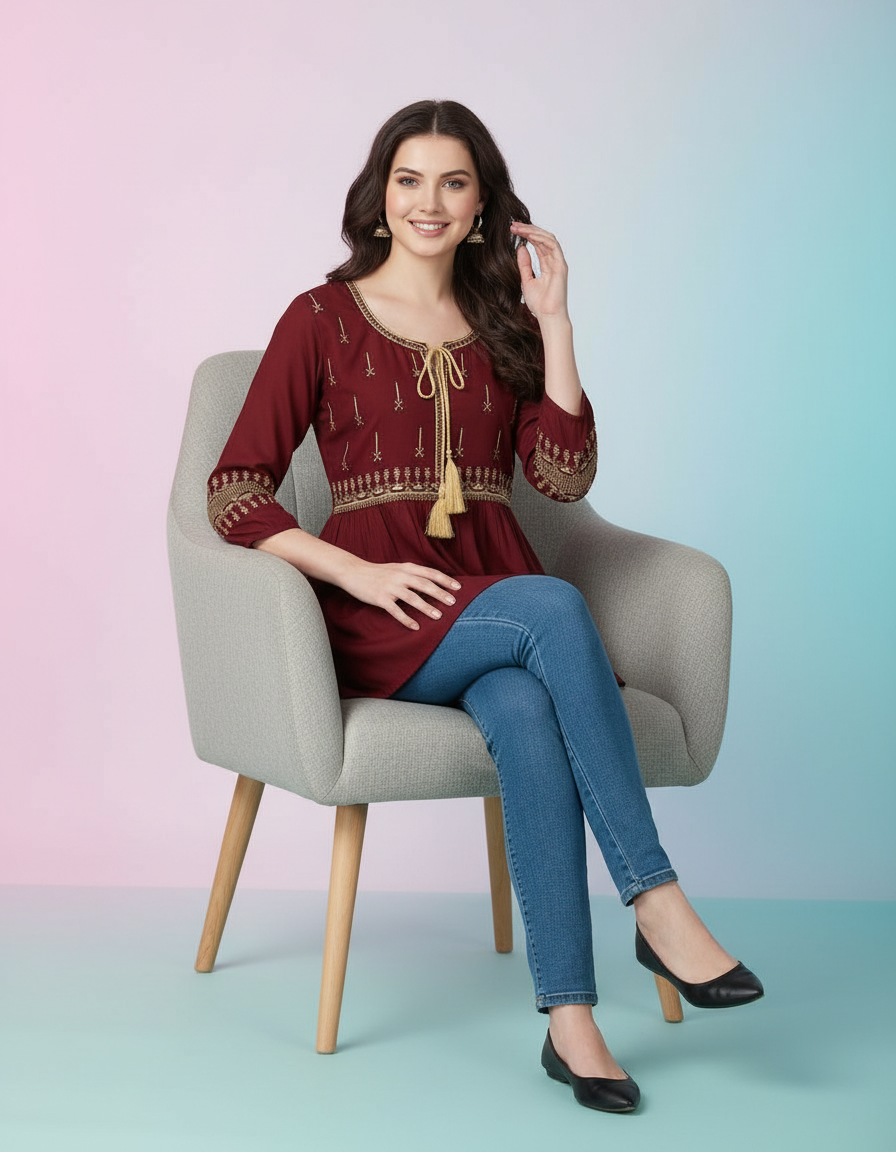 Ethnic Embroidered Short Kurti Top view 7