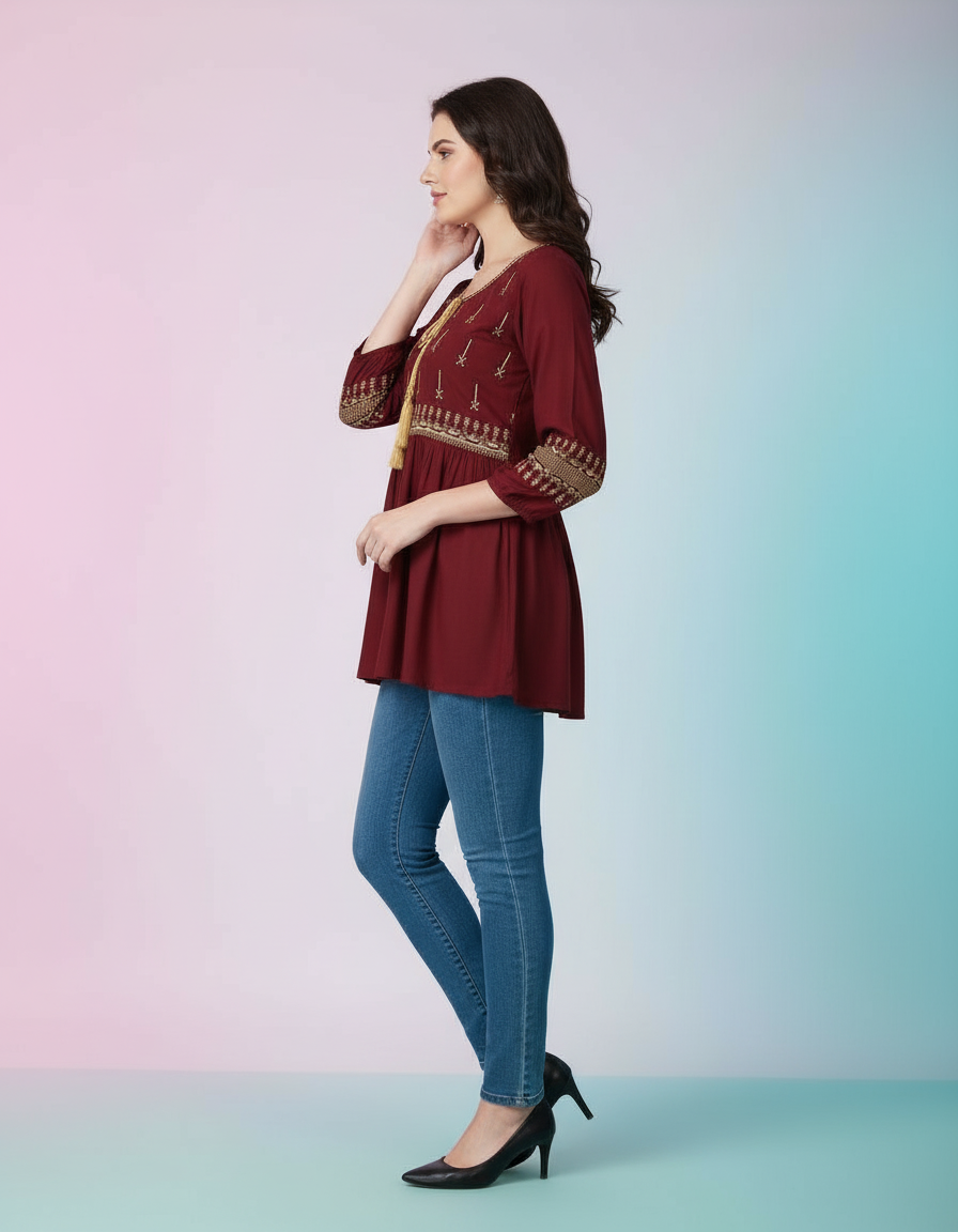Ethnic Embroidered Short Kurti Top view 2