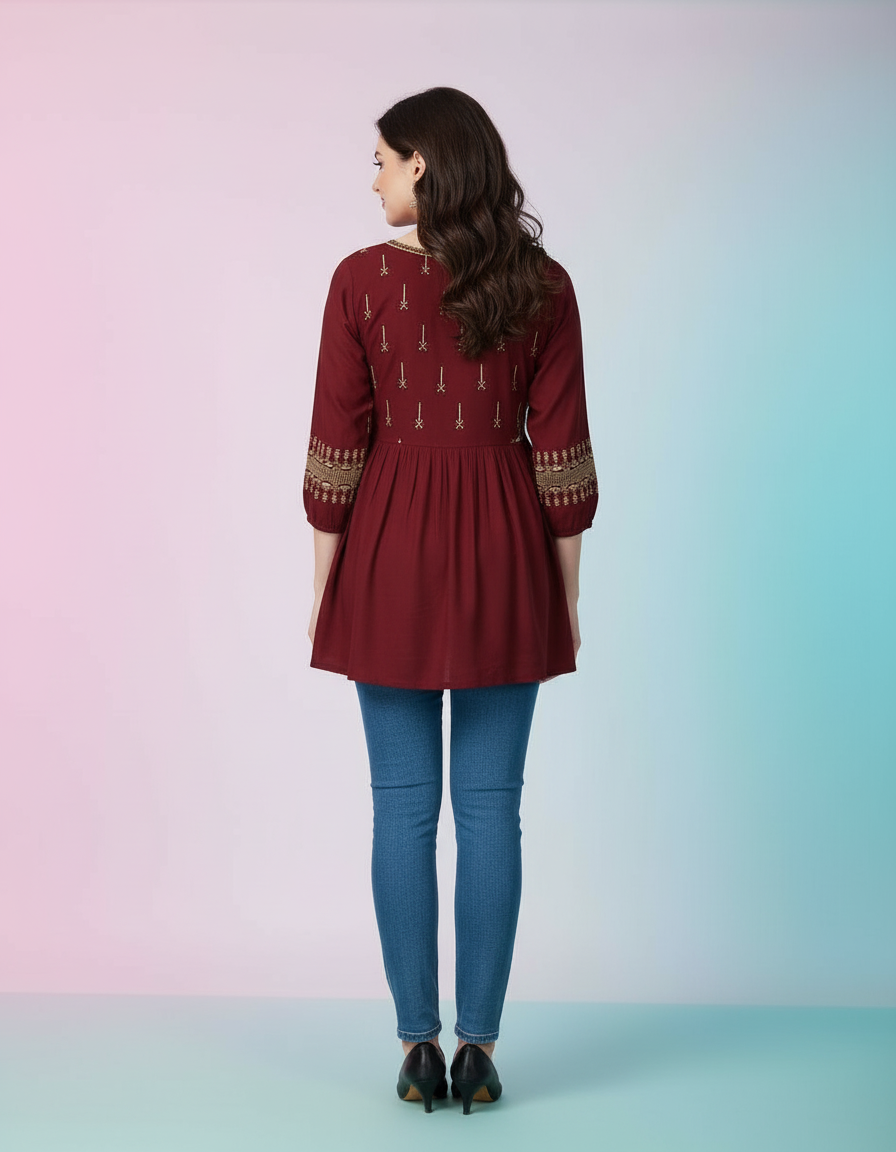 Ethnic Embroidered Short Kurti Top view 4