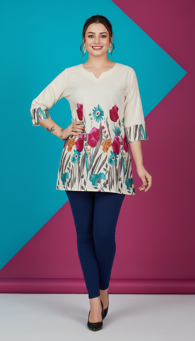 Kurti with Multicolored Botanical Embroidery view 8