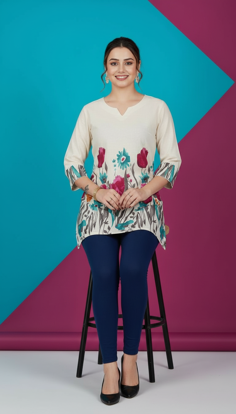 Kurti with Multicolored Botanical Embroidery view 7
