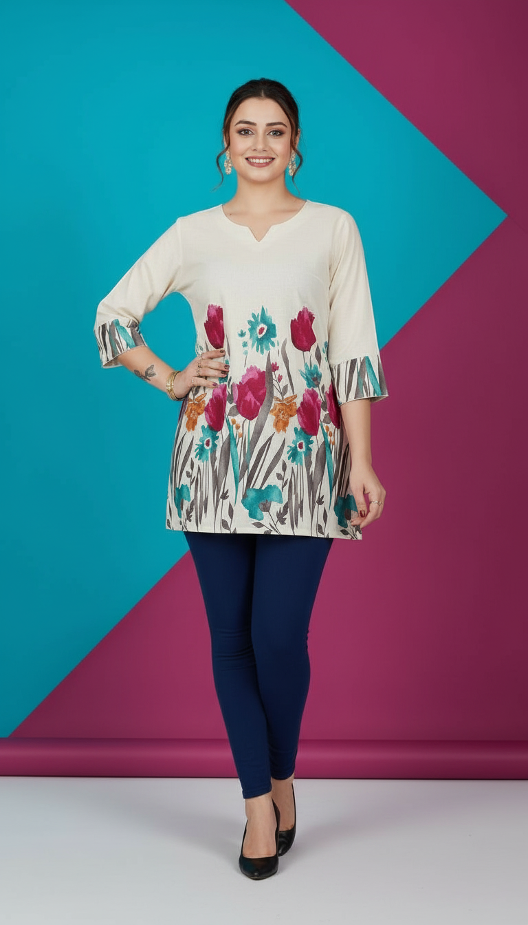 Kurti with Multicolored Botanical Embroidery view 5