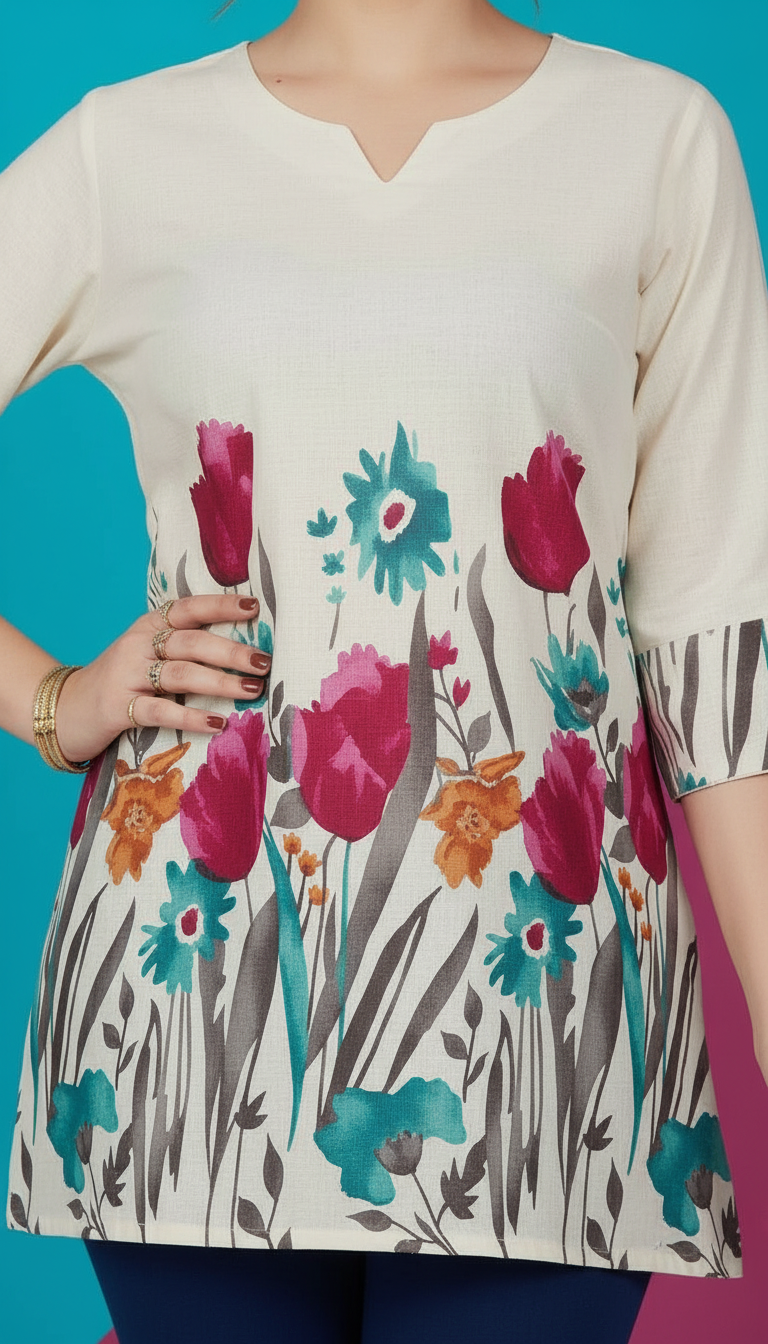 Kurti with Multicolored Botanical Embroidery view 6
