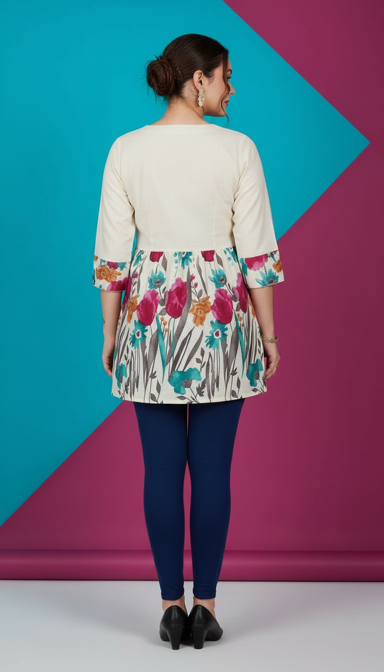 Kurti with Multicolored Botanical Embroidery view 3