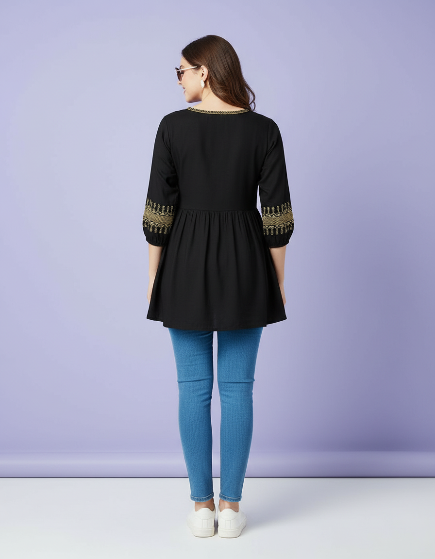 Black Peplum Kurti with Statement Tassels view 6