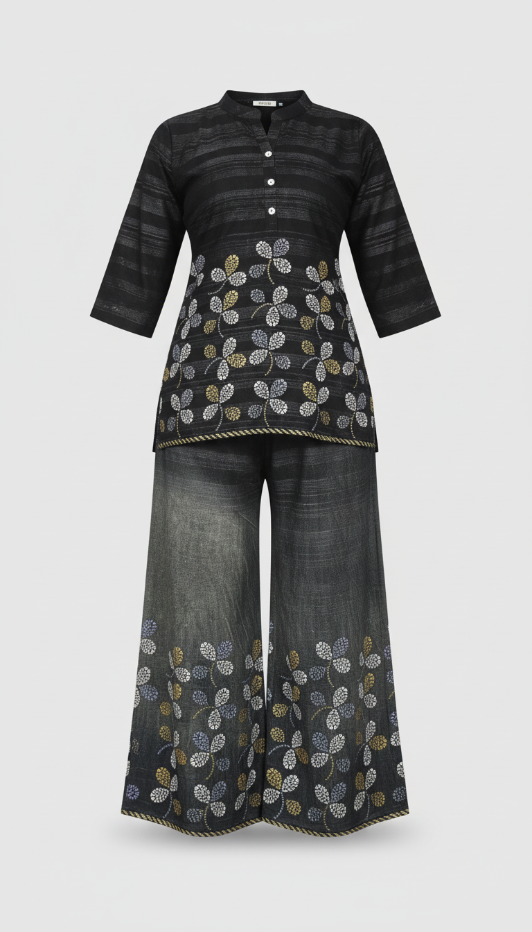 Contemporary Black Printed Kurti & Palazzo Set view 8