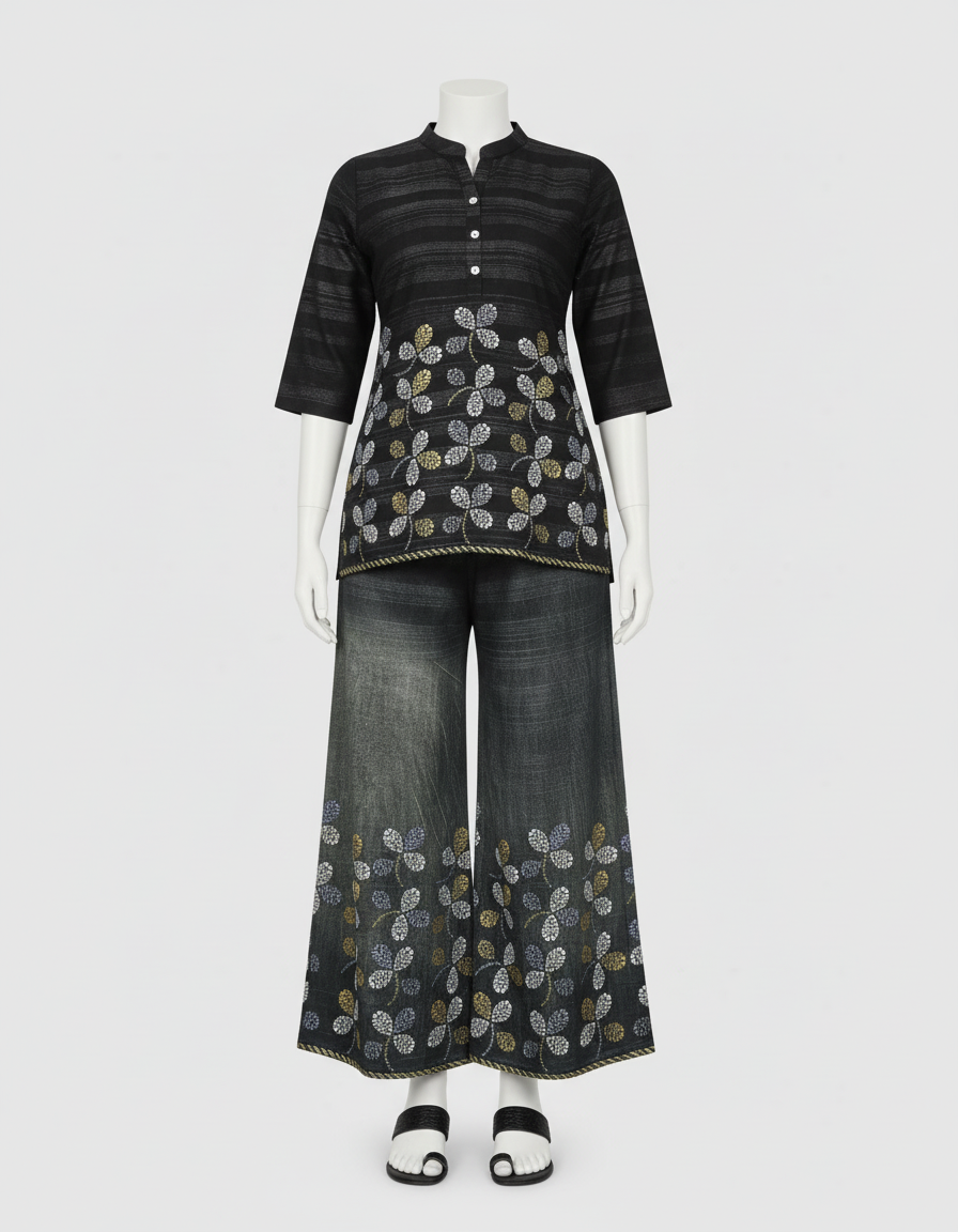 Contemporary Black Printed Kurti & Palazzo Set view 7