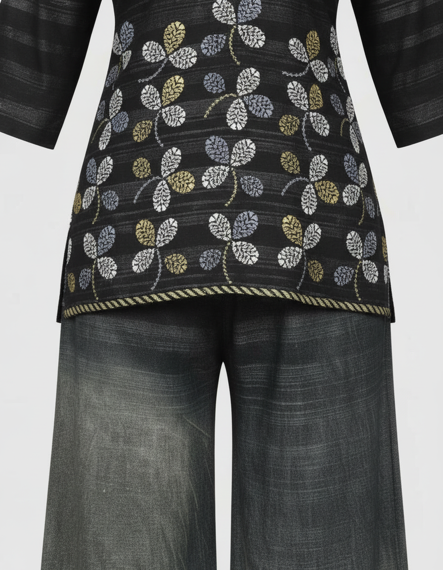 Contemporary Black Printed Kurti & Palazzo Set view 5