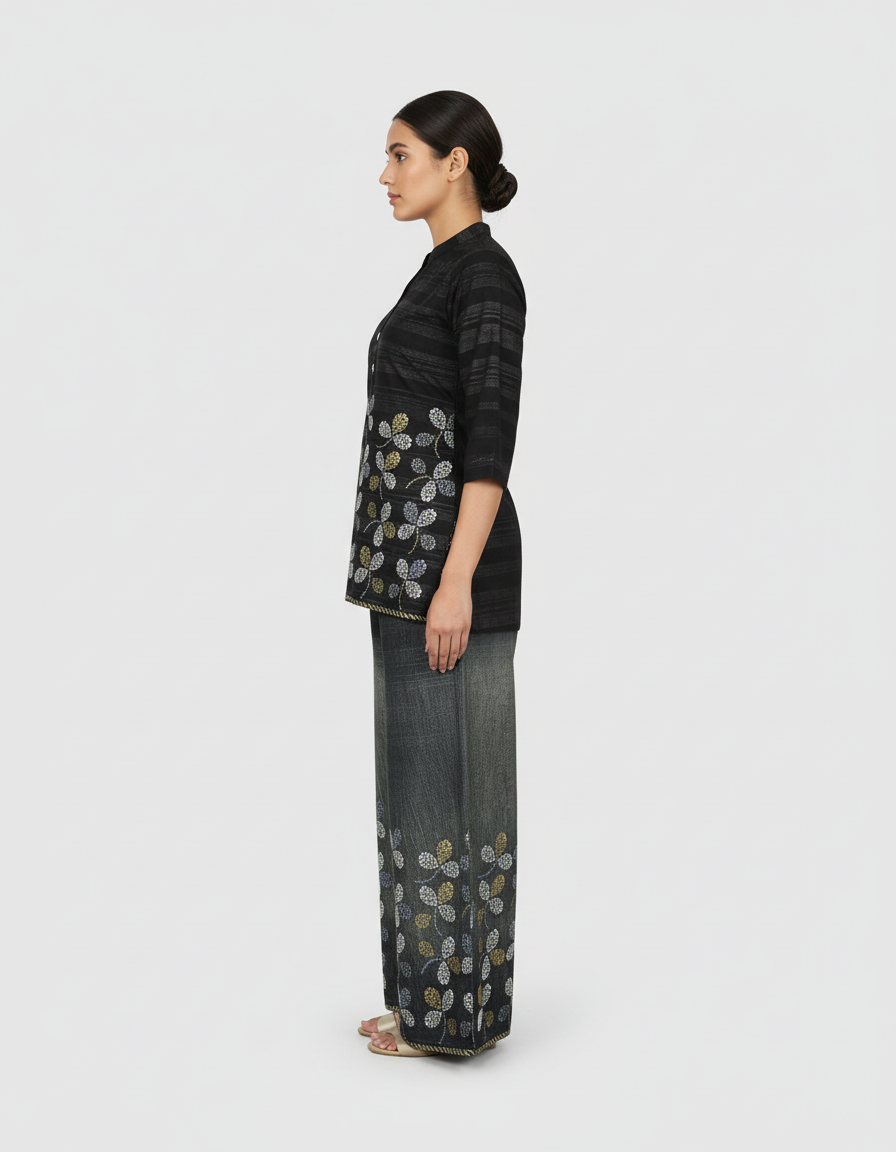 Contemporary Black Printed Kurti & Palazzo Set view 3