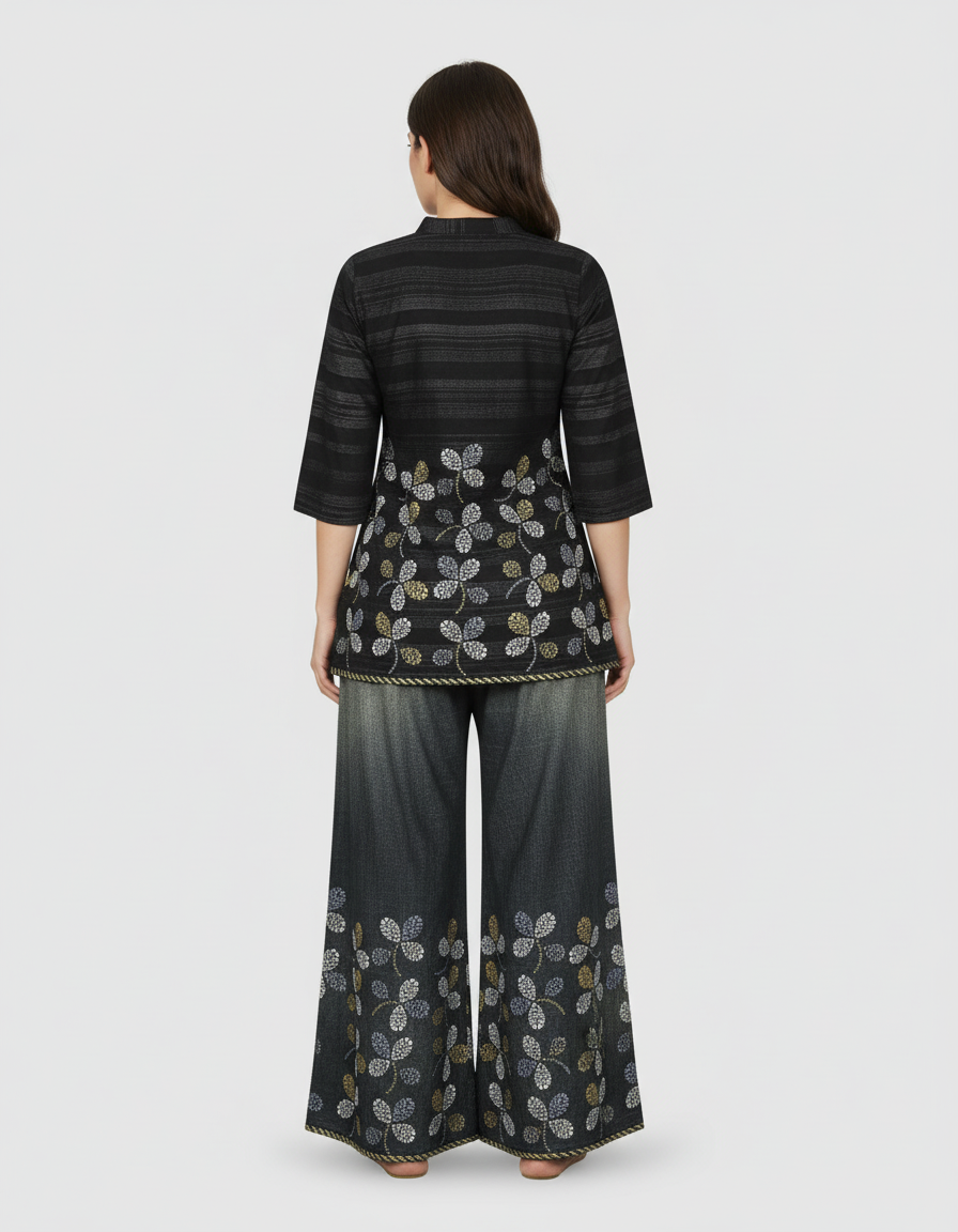 Contemporary Black Printed Kurti & Palazzo Set view 4