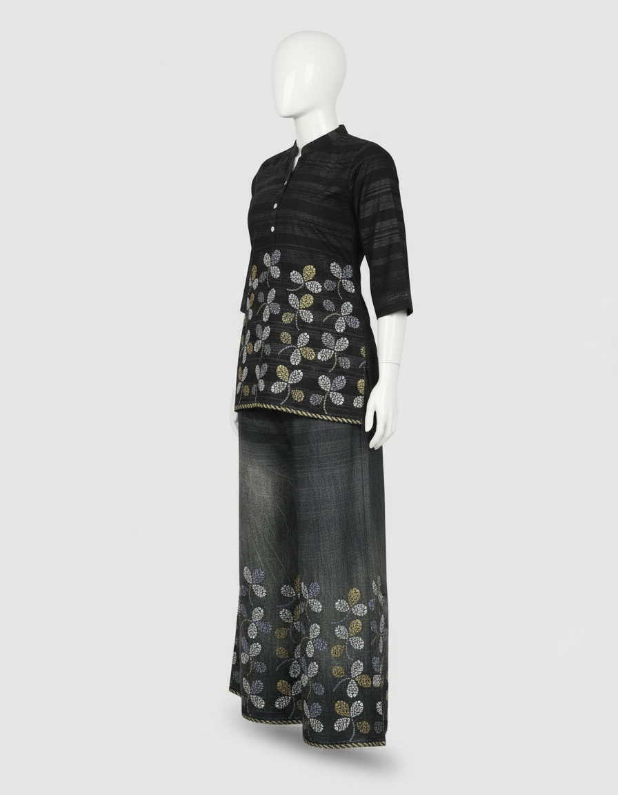 Contemporary Black Printed Kurti & Palazzo Set view 2