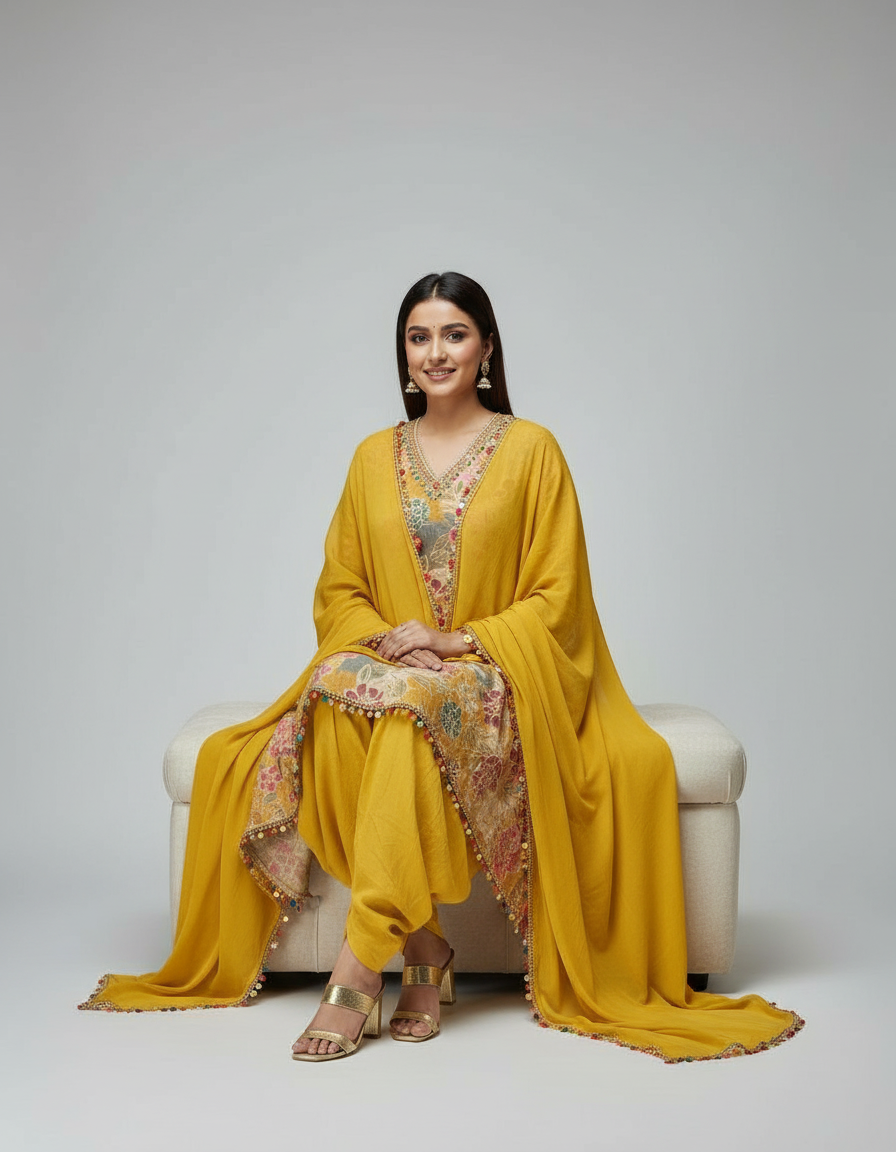 Floral High-Low Tunic & Dhoti Suit Set view 7