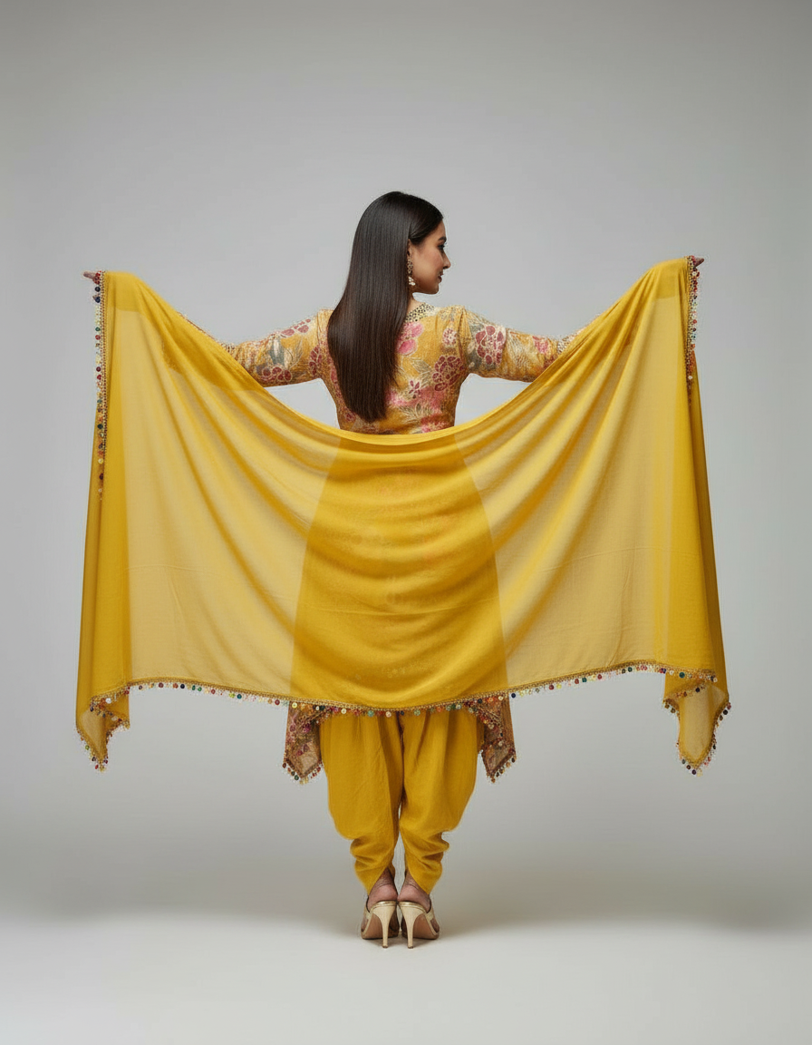 Floral High-Low Tunic & Dhoti Suit Set view 4