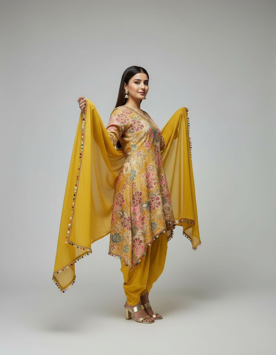 Floral High-Low Tunic & Dhoti Suit Set view 3