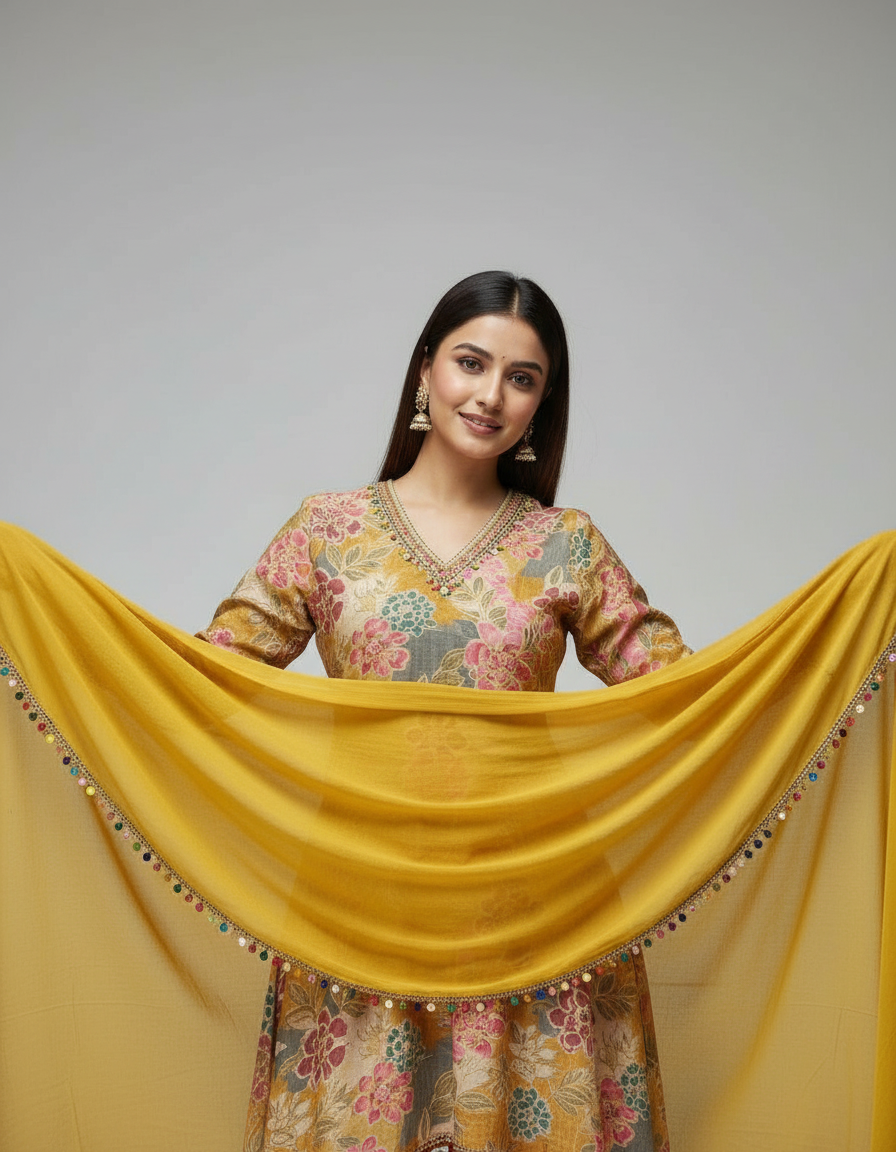 Floral High-Low Tunic & Dhoti Suit Set view 6