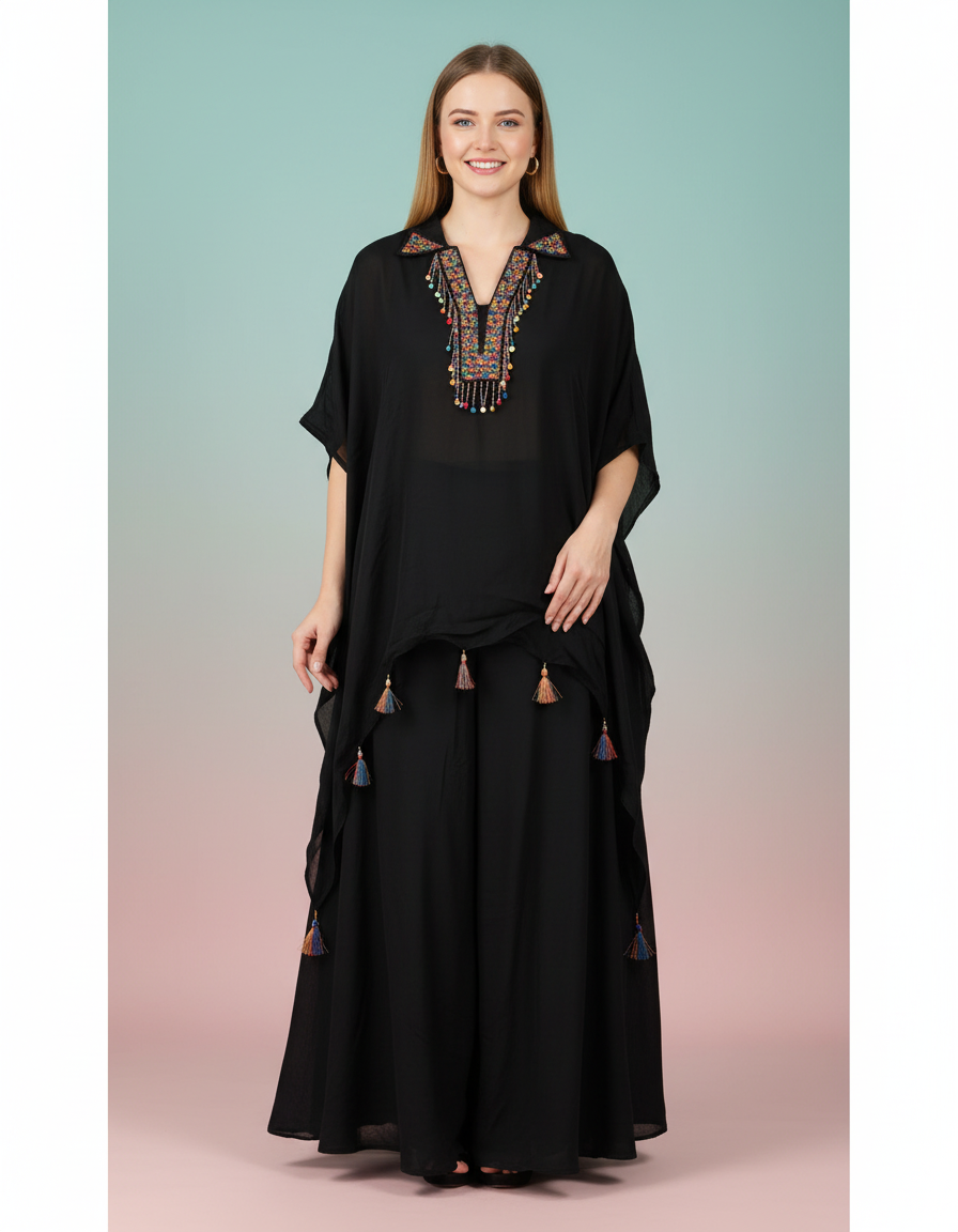 Embroidered Kaftan & Palazzo Co-Ord Set view 8