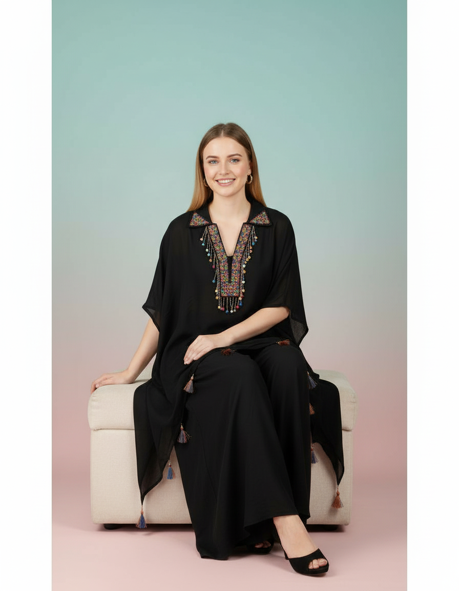 Embroidered Kaftan & Palazzo Co-Ord Set view 7