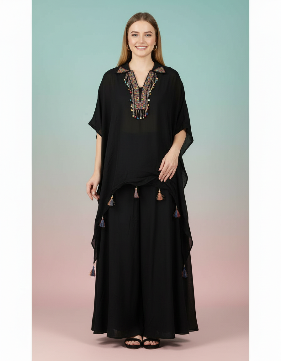 Embroidered Kaftan & Palazzo Co-Ord Set view 6