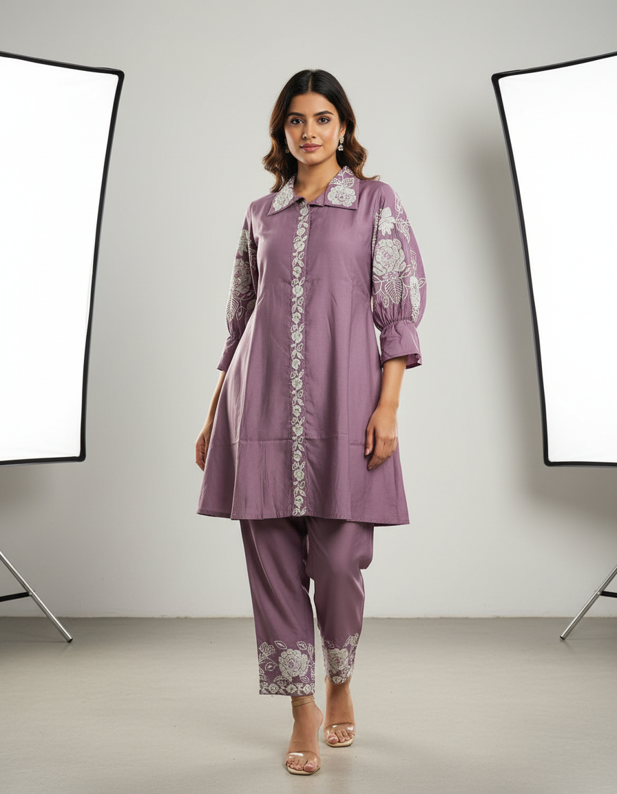 Lavender Flora Embroidered Tunic & Trouser Set view 7