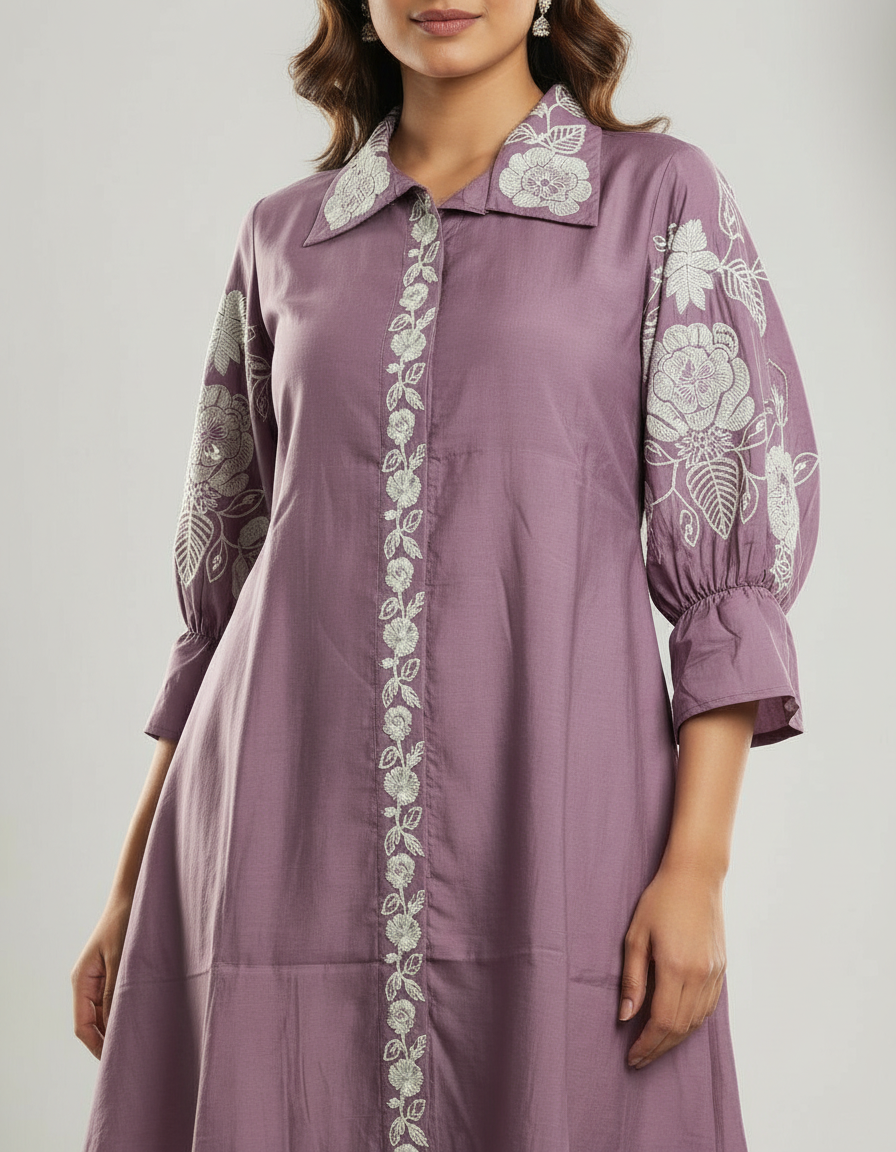 Lavender Flora Embroidered Tunic & Trouser Set view 5