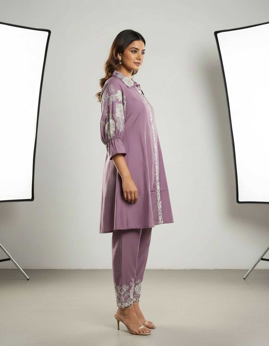 Lavender Flora Embroidered Tunic & Trouser Set view 2
