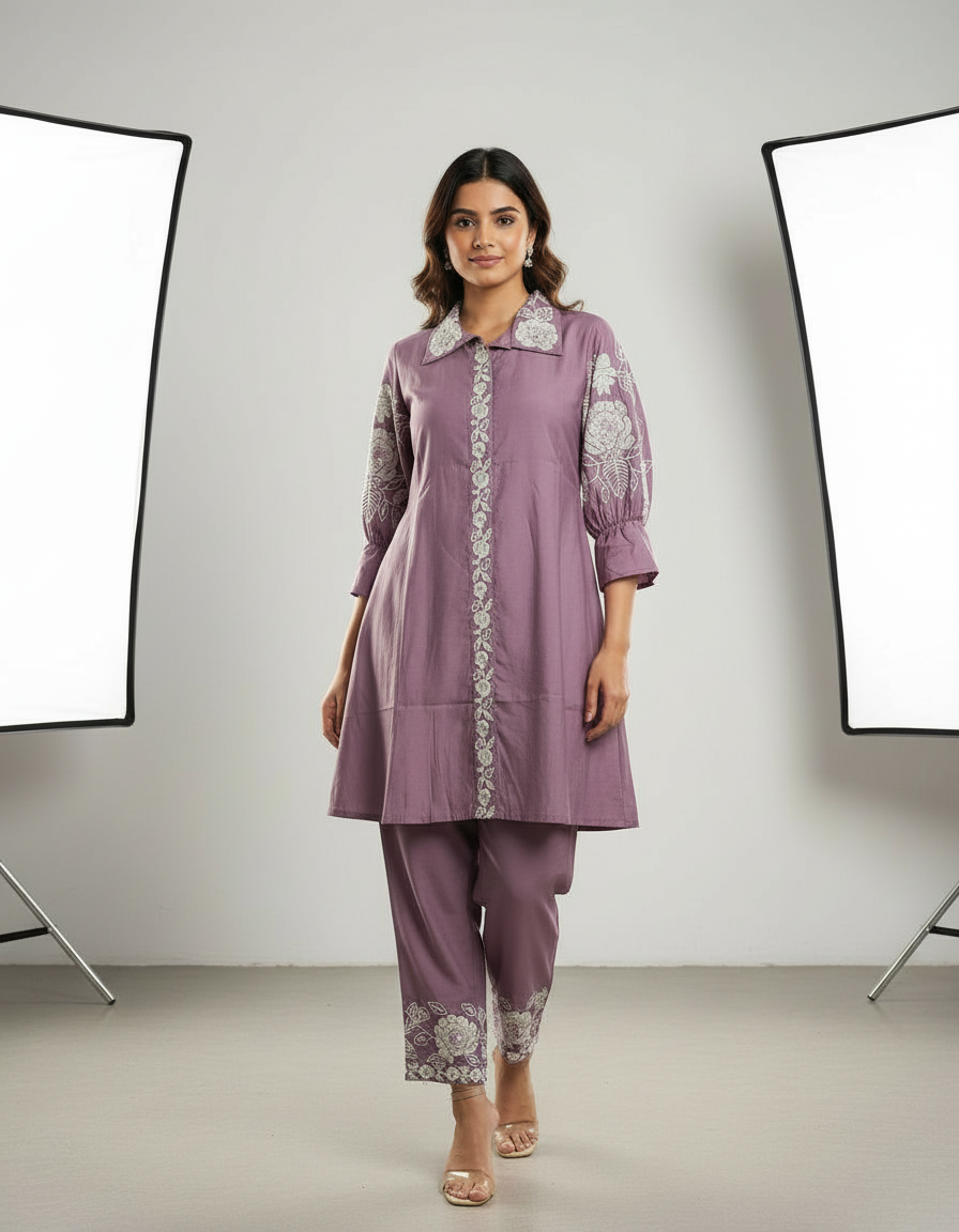 Lavender Flora Embroidered Tunic & Trouser Set view 4