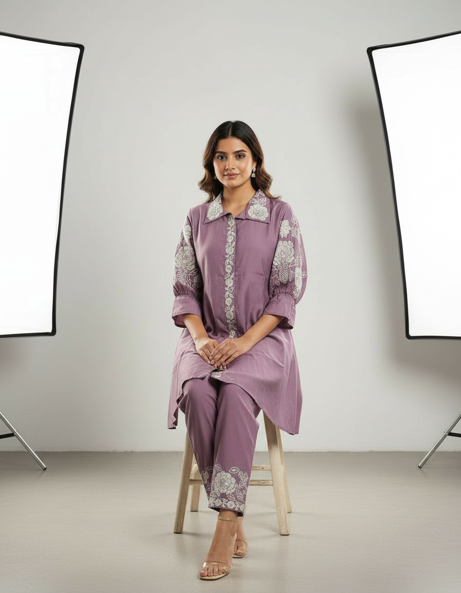Lavender Flora Embroidered Tunic & Trouser Set view 6