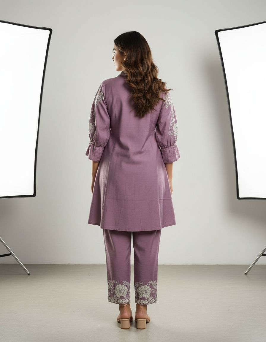 Lavender Flora Embroidered Tunic & Trouser Set view 3