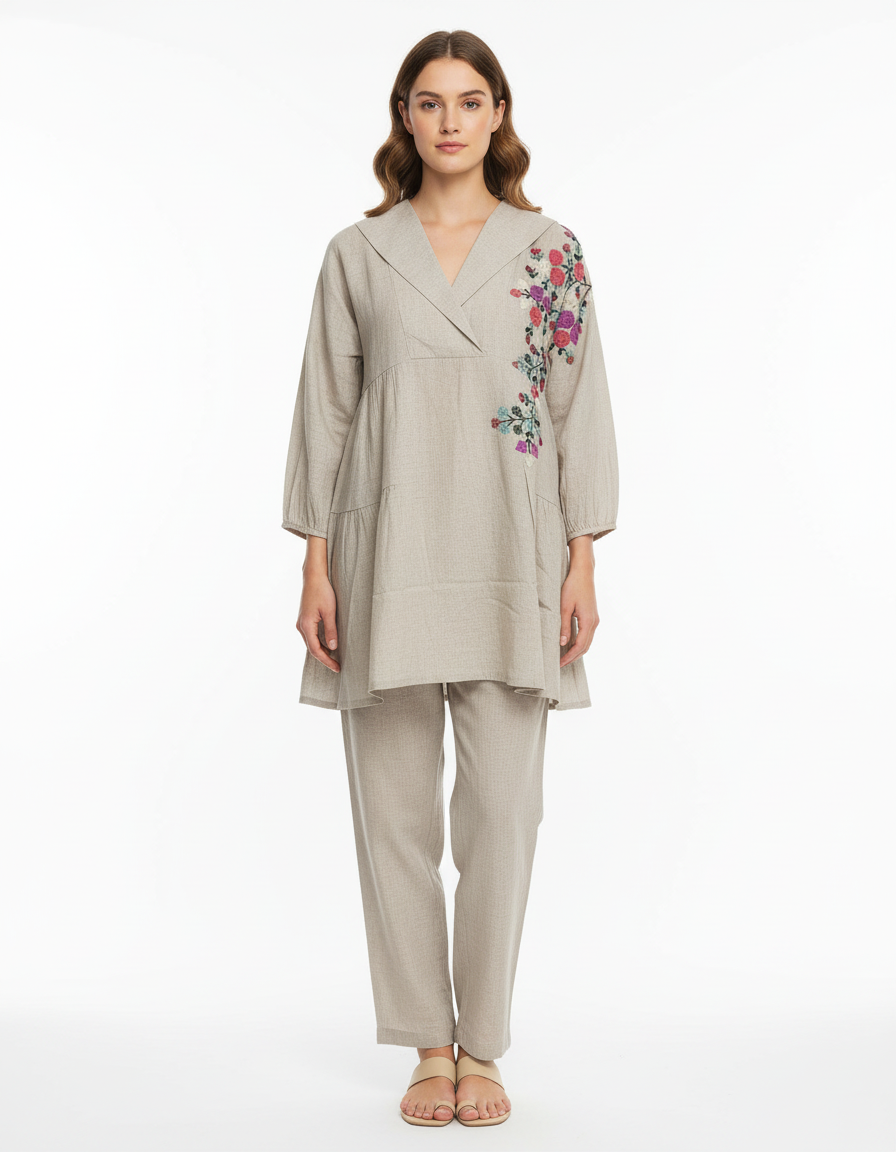 Meadow-Stitched Linen-Look Co-Ord Ensemble view 6