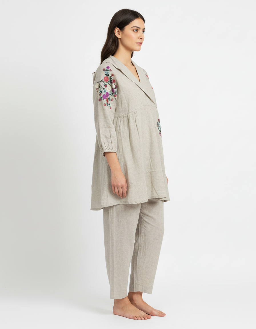 Meadow-Stitched Linen-Look Co-Ord Ensemble view 4