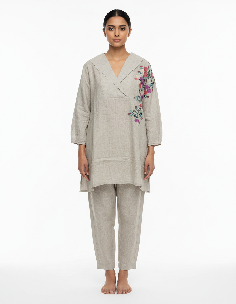Meadow-Stitched Linen-Look Co-Ord Ensemble view 2
