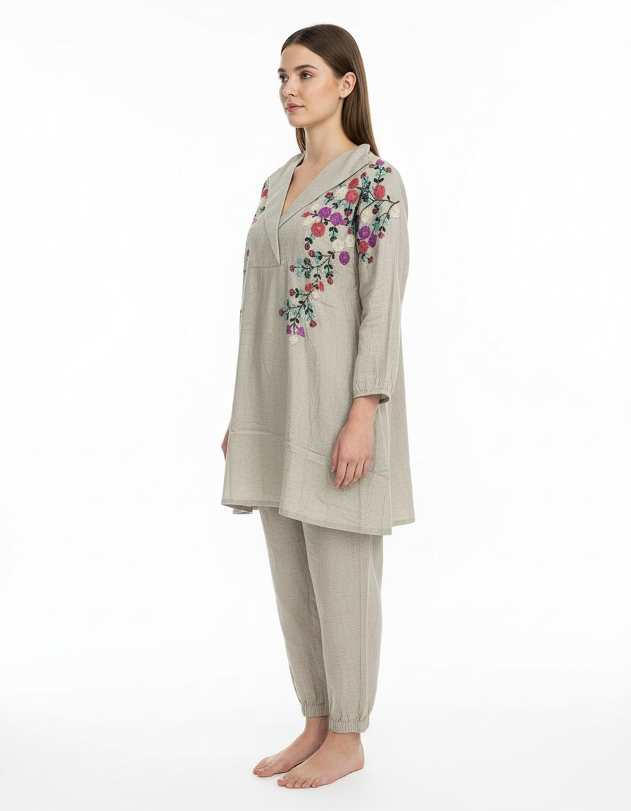Meadow-Stitched Linen-Look Co-Ord Ensemble view 3