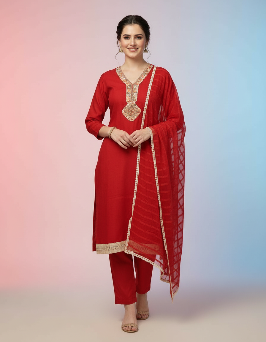 3-Piece Hand-Embroidered Festive Ensemble