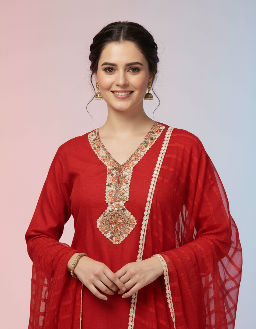 3-Piece Hand-Embroidered Festive Ensemble view 5