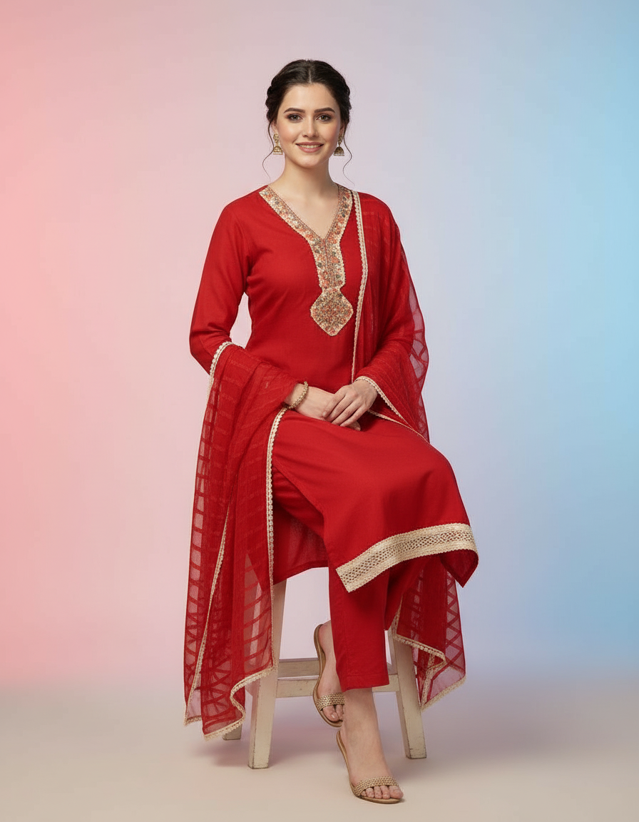 3-Piece Hand-Embroidered Festive Ensemble view 7