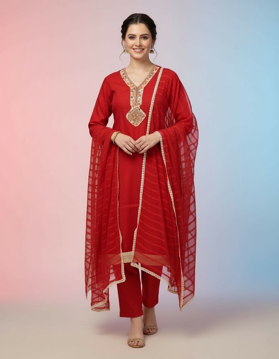 3-Piece Hand-Embroidered Festive Ensemble view 6