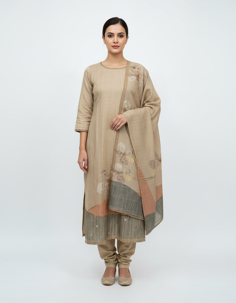 Hand-Embroidered Tussar Silk Suit Set