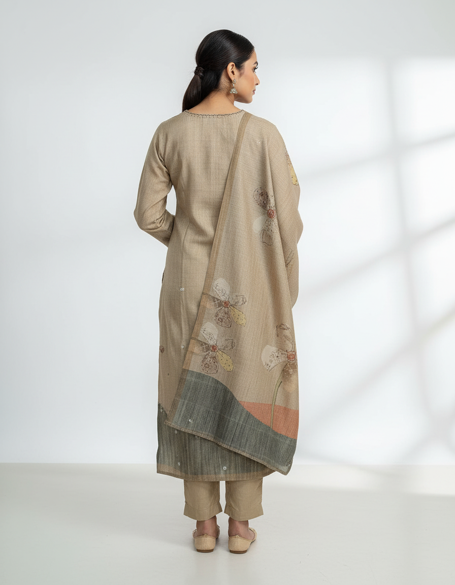 Hand-Embroidered Tussar Silk Suit Set view 3