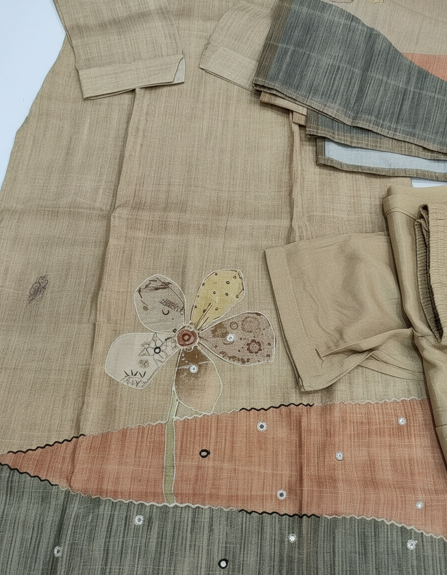 Hand-Embroidered Tussar Silk Suit Set view 6