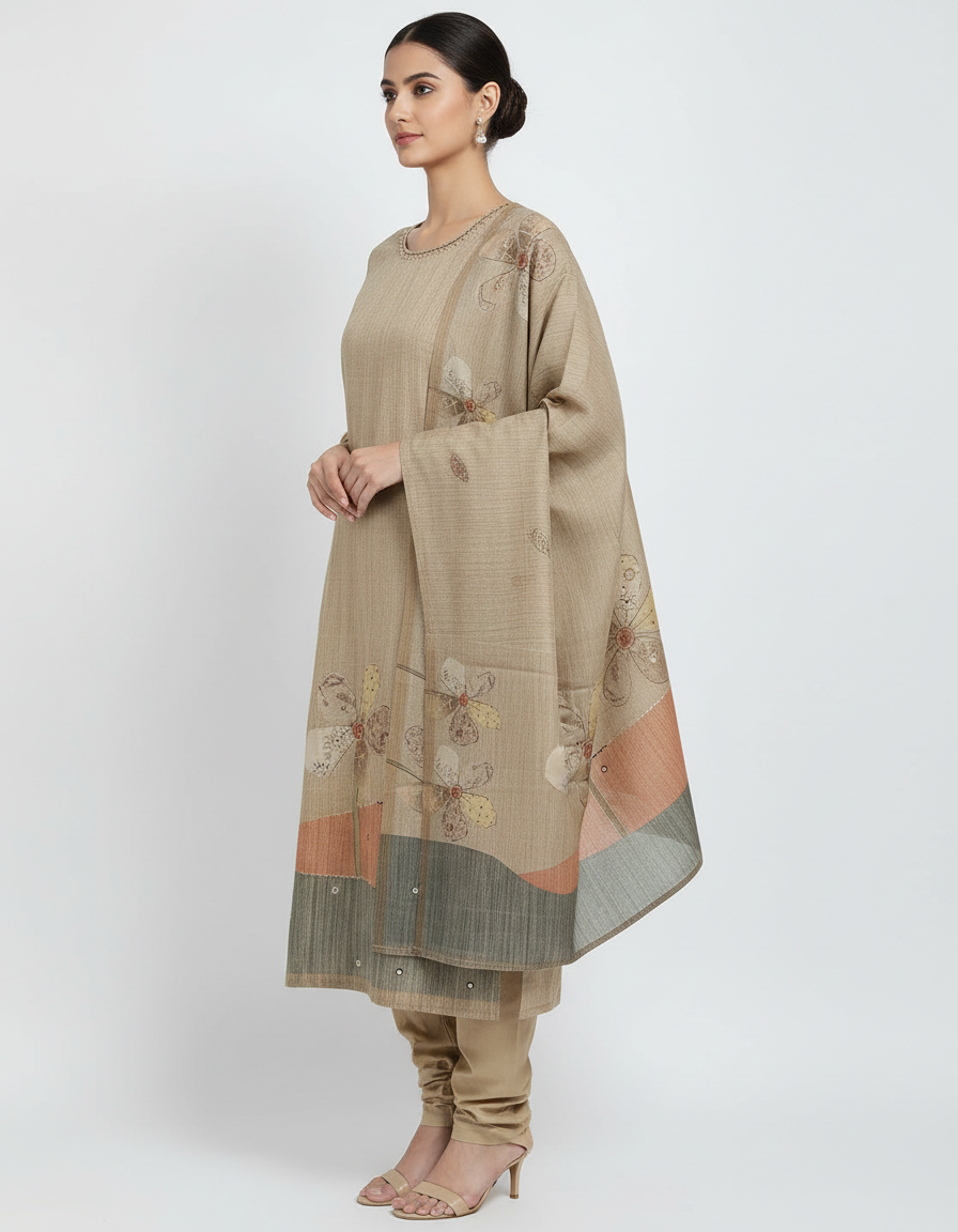 Hand-Embroidered Tussar Silk Suit Set view 4