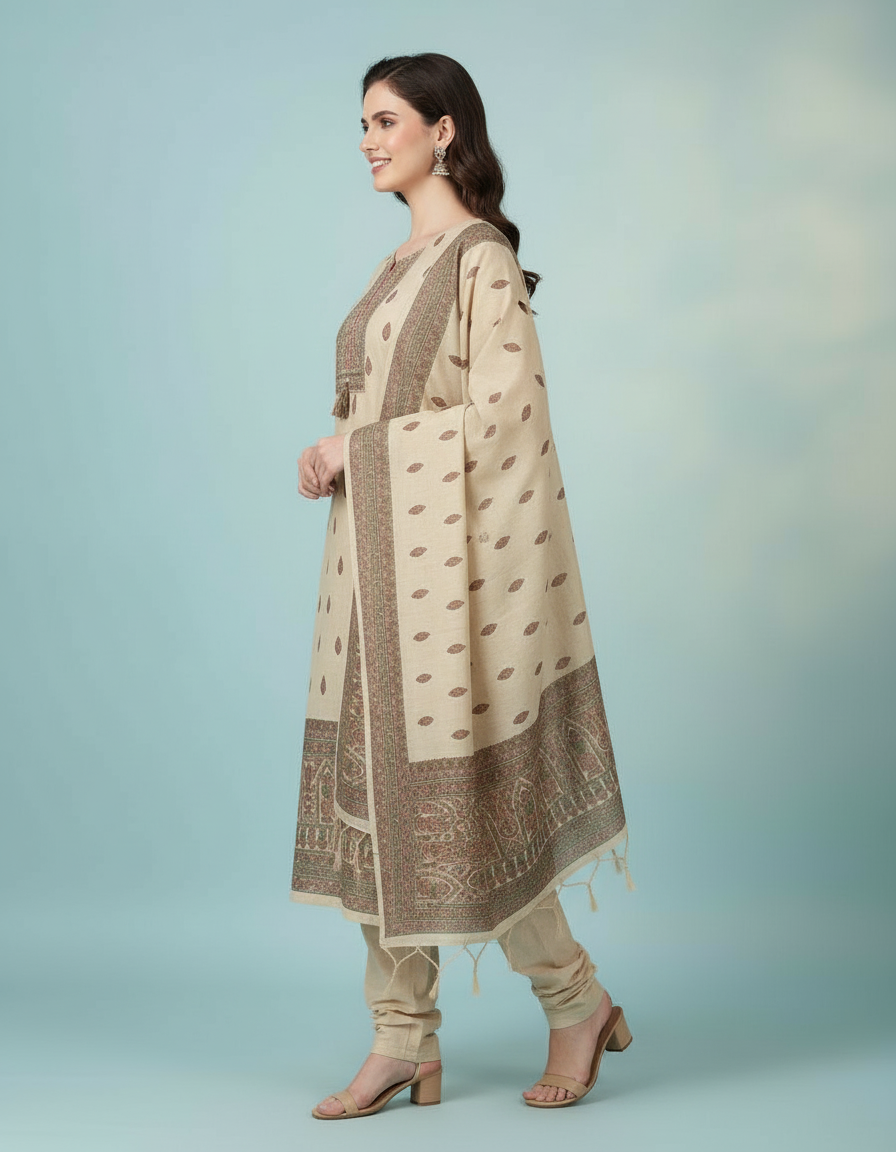 Vintage Grace Beige Hand-Block Print Salwar Suit Set view 2